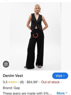 GAP BLACK DENIM VEST DEEP V-NECK BUTTON FRONT SIZE M